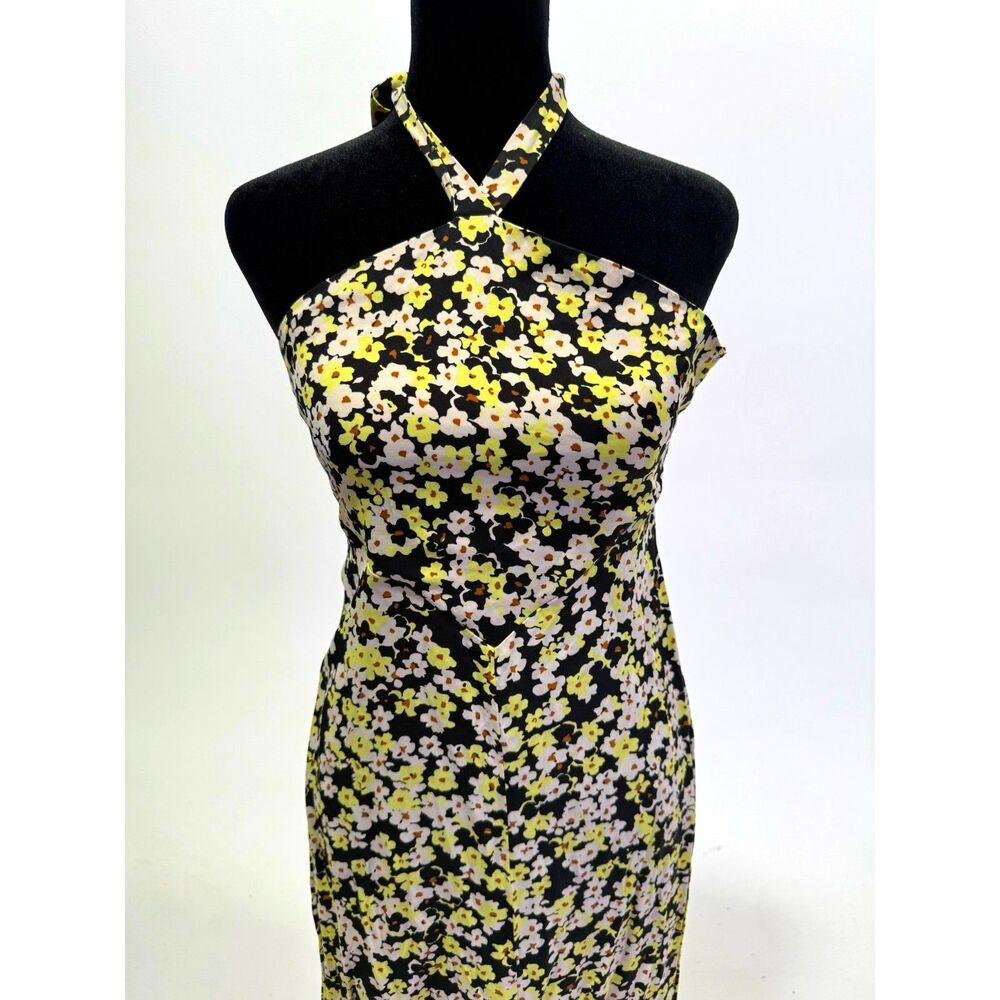 & Other Stories neon yellow black and white floral halter midi dress - Picture 2 of 7
